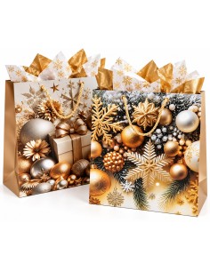 Grote kerstcadeautasjes Goud Prestige met zijdepapier