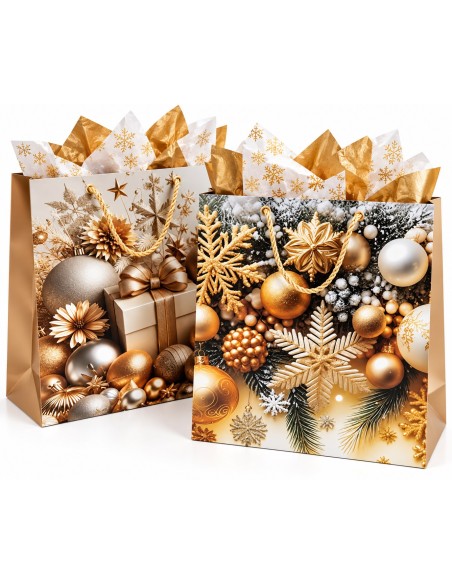 Grote kerstcadeautasjes Goud Prestige met zijdepapier