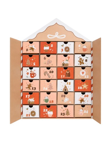 Adventskalender huisje van karton met 24 laatjes om te vullen