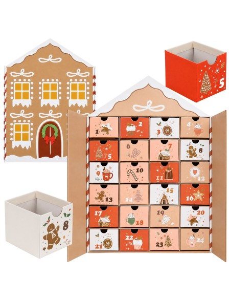 Adventskalender huisje 24 laatjes met peperkoekgevel en losse laatjes