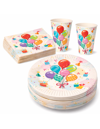 Set anniversaire ballons : serviettes, assiettes et gobelets