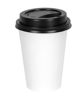 Koffiebeker karton 80mm 240ml 8oz wit 100 stuks+ zwarte deksels  - ... Koffiebeker karton 80mm 240ml 8oz wit 100 stuks+ zwarte deksels  - ...