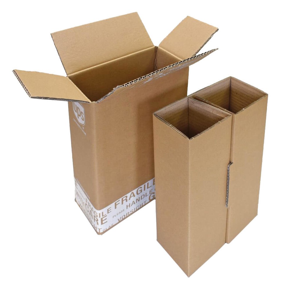 Wijnverzenddoos 2 flessen dubbelgolf / Verzenddoos voor 2 flessen /...
