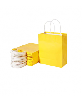 Gele Draagtassen van gekleurd kraftpapier met gevlochten oren 18x8x... Gele Draagtassen van gekleurd kraftpapier met gevlochten oren 18x8x...