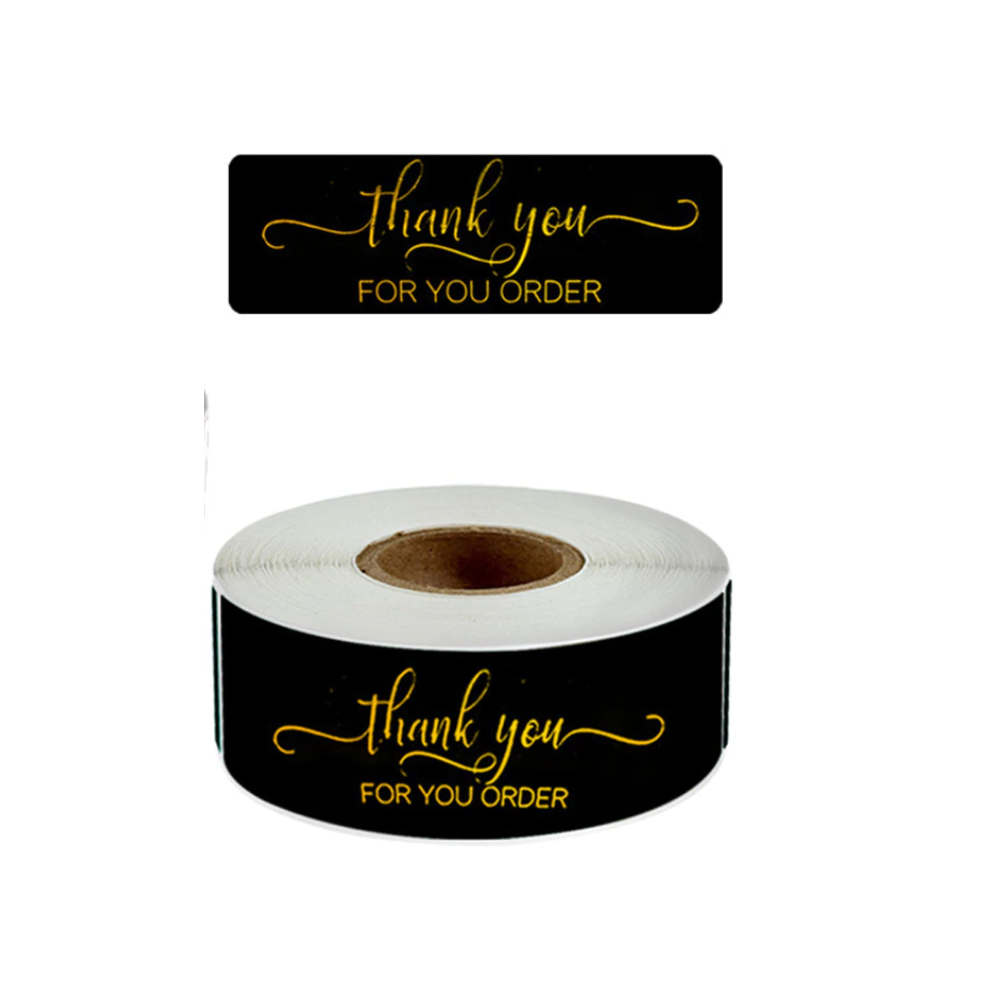 120 zwarte stickers op rol " Thank you for you order " 7,5 x 2,5cm ...