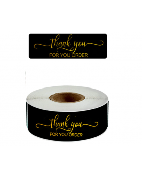 120 zwarte stickers op rol " Thank you for you order " 7,5 x 2,5cm ...