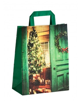 Kerst draagtassen van kraftpapier met platte oren " Xmas lounge" 22...