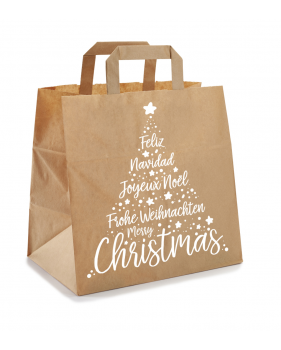 Kerst draagtassen van kraftpapier met platte oren " Xmas white" tak...