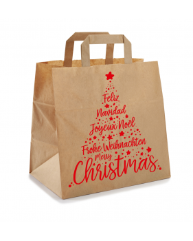 Kerst draagtassen van kraftpapier met platte oren " Xmas red" take ...