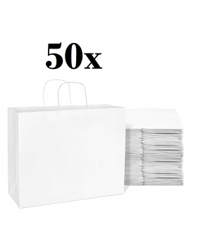 50 x Draagtassen van witte kraftpapier met gevlochten oren 32x21,5x...