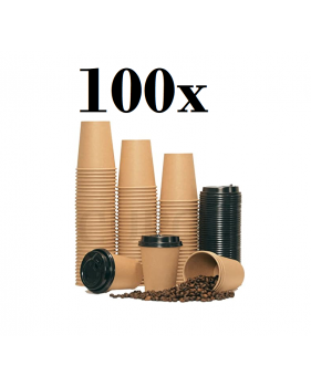 Gobelet à café à emporter Kraft 80mm 240ml marron- 100 pièces + cou...
