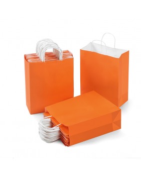 Sacs kraft couleur orange à poignées torsadées 18x8x22cm  - Accueil