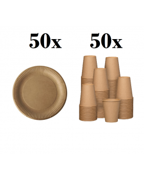 50 assiettes carton 23cm + 50 gobelets carton 240ml-Vaisselle jetab...