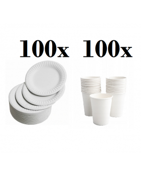 100 assiettes carton 23cm + 100 gobelets carton 240ml-Vaisselle jet...