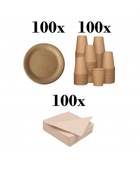 100 kartonnen borden 23cm + 100 kartonnen bekers 240ml + 100 bio se...