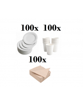 100 assiettes en carton blanc 23cm + 100 gobelets carton 240ml + 10...
