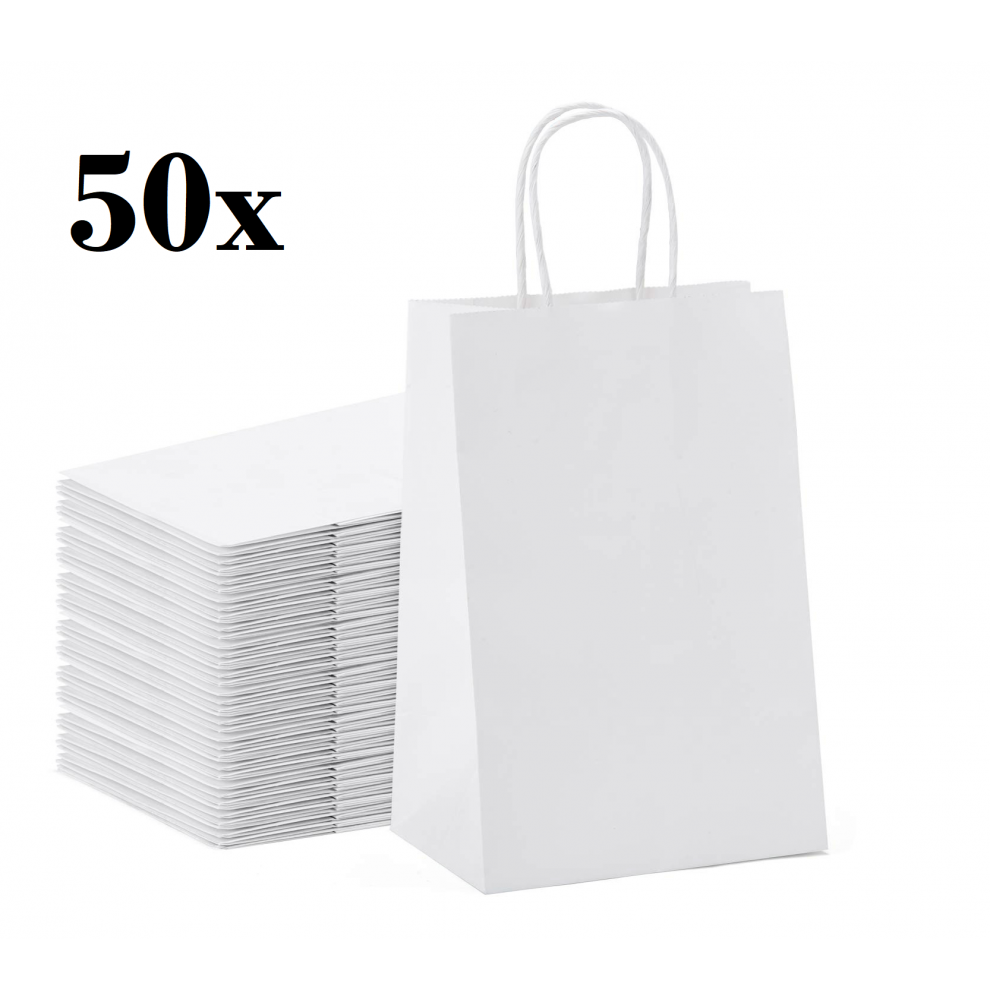 50 x Draagtassen van witte kraftpapier met gevlochten oren 18x8x22c...