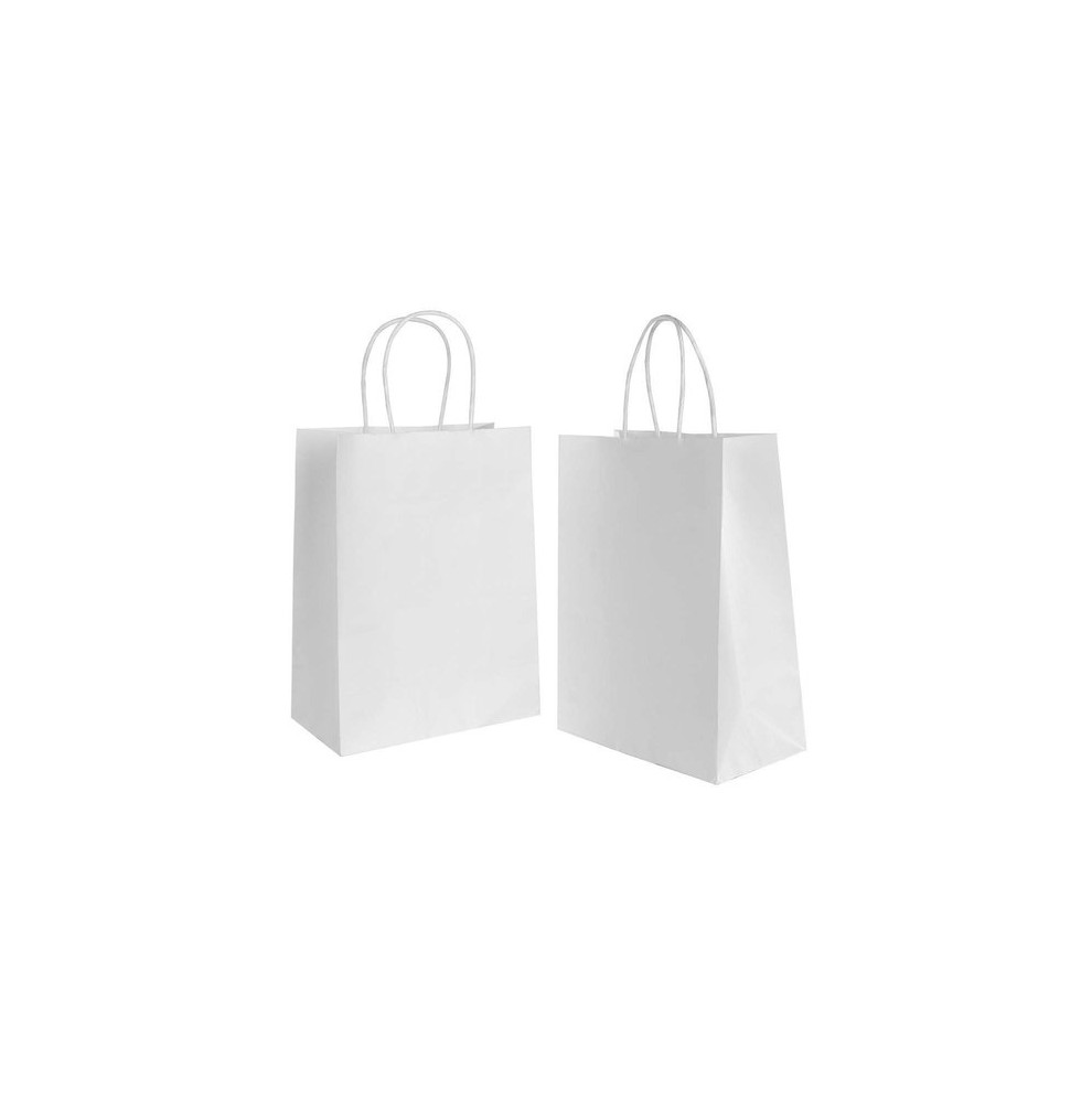 50 x Sacs kraft blanc à poignées torsadées 18x8x22cm  - Accueil