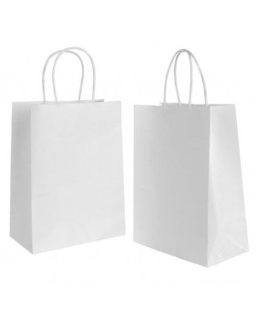 50 x Sacs kraft blanc à poignées torsadées 18x8x22cm  - Accueil