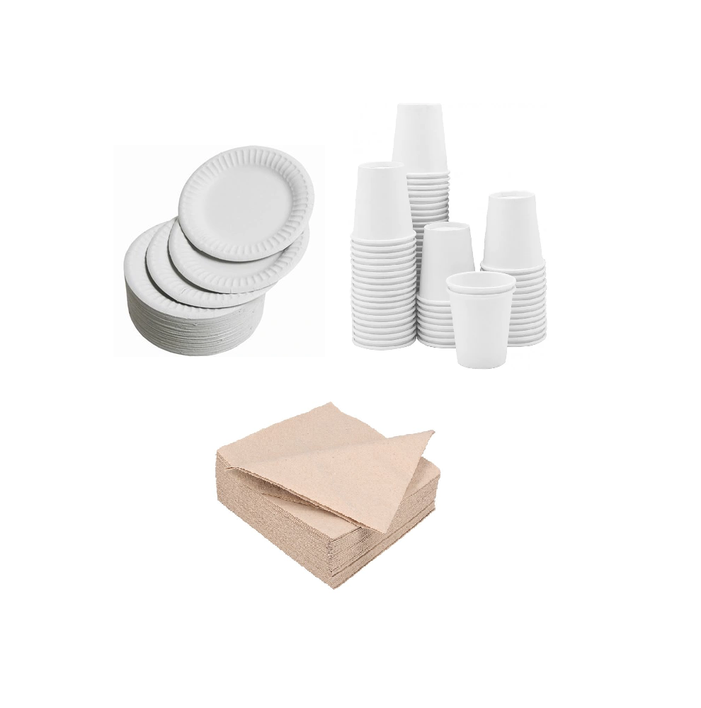 100 assiettes en carton blanc 23cm + 100 gobelets carton 240ml + 10...