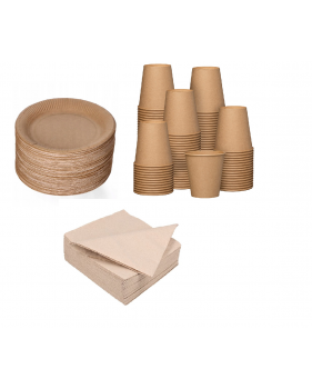 100 assiettes carton 23cm + 100 gobelets carton 240ml + 100 serviet...