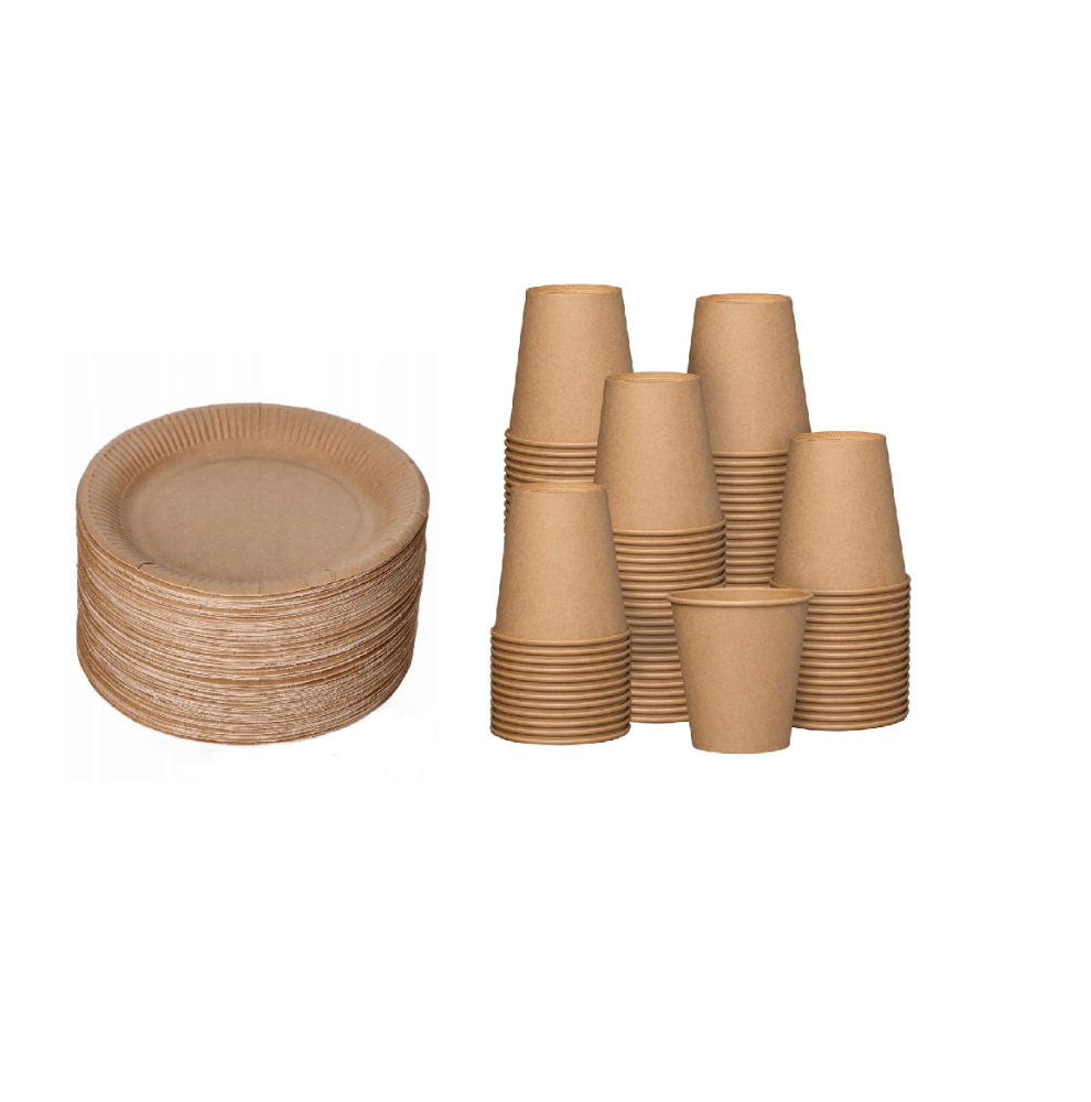 50 assiettes carton 23cm + 50 gobelets carton 240ml-Vaisselle jetab...