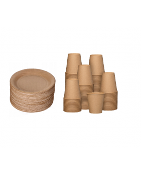 50 assiettes carton 23cm + 50 gobelets carton 240ml-Vaisselle jetab...