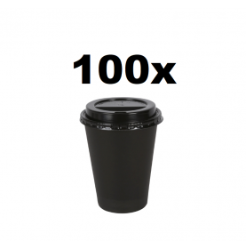 Gobelet carton noir 240 ml Ø80 mm avec son couvercle noir 2
