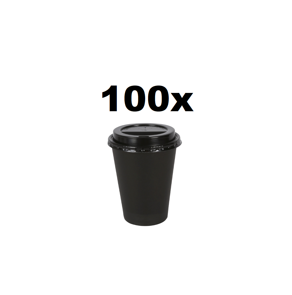 Gobelet à café en carton noir 240 ml avec couvercle noir - lot de 100