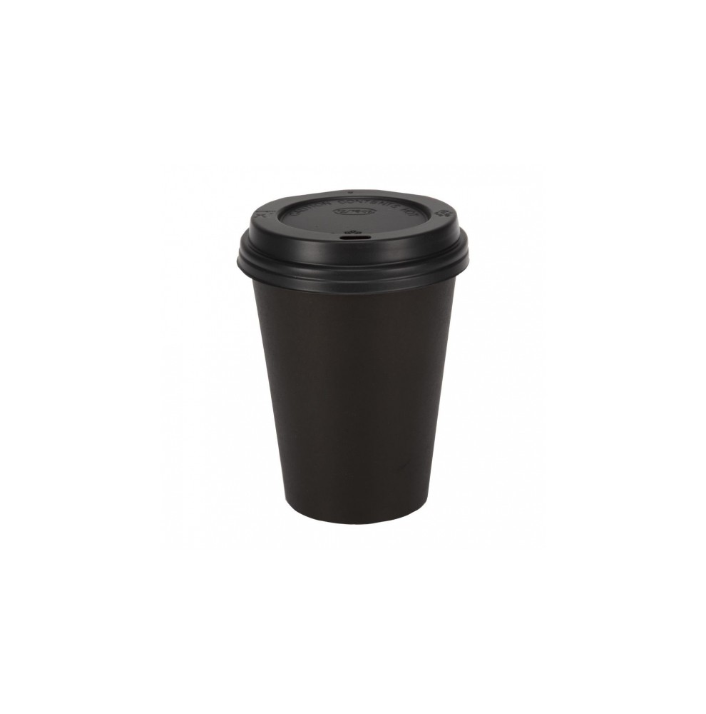 Zwarte kartonnen beker 240 ml Ø80 mm met zwart deksel