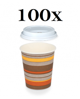 Coffee to go koffiebeker 80mm 240ml 8oz gestreept + witte deksels- ...