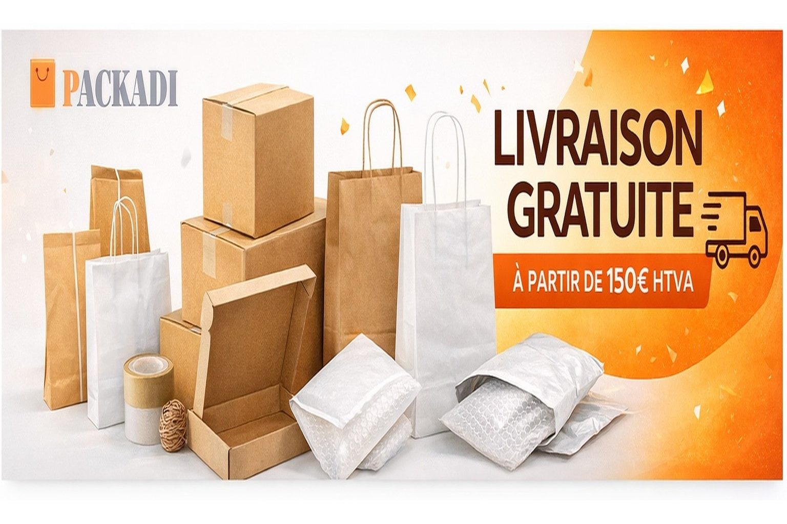 Livraison gratuite a partir de 150 EUR HTVA sur les emballages Packadi